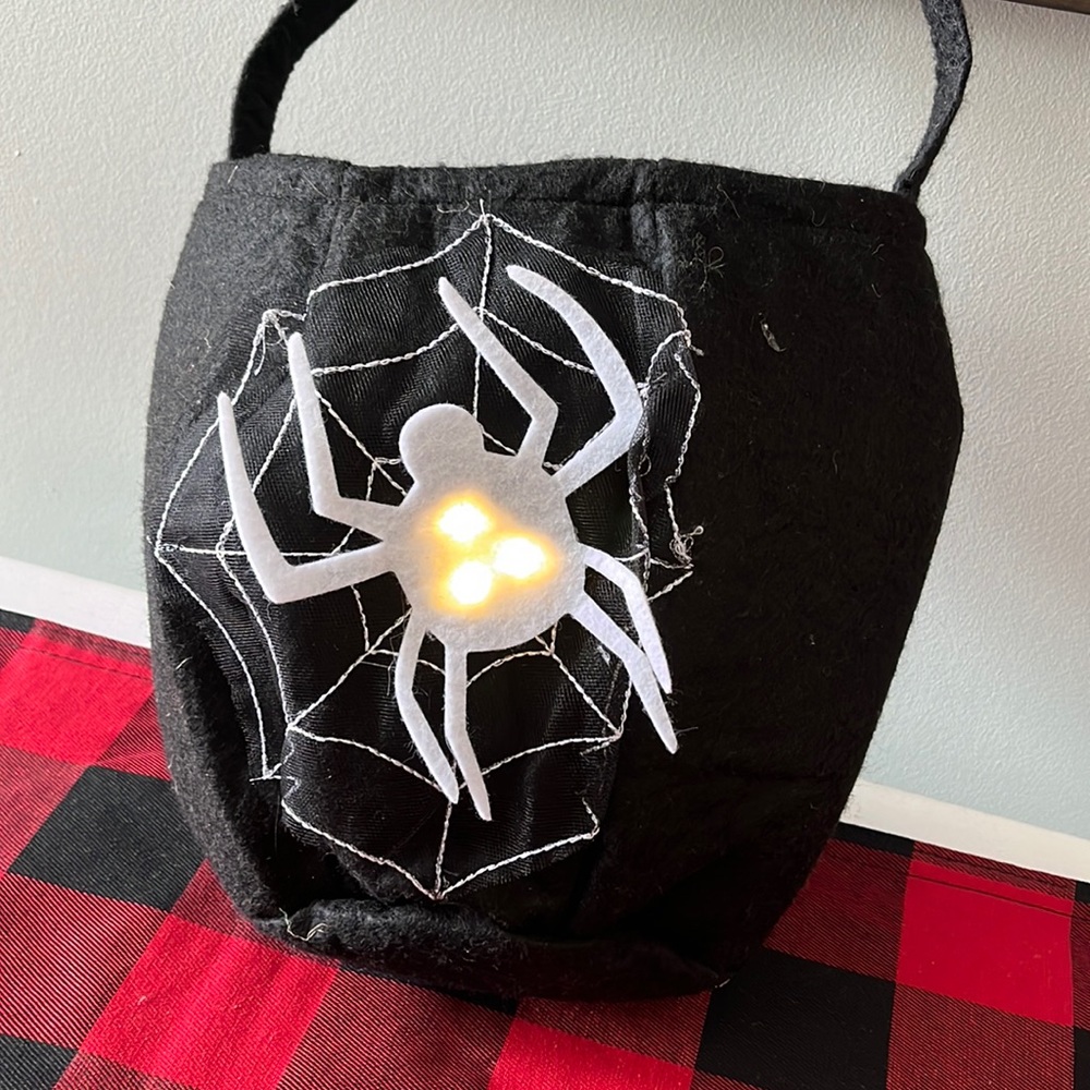 Pottery Barn lids Halloween Treat Bag - Black with spider, lights up